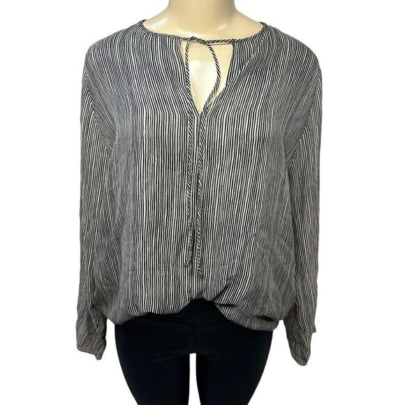 Shamask Silk Long Sleeve striped lined tunic Blouse size 10 - Picture 1 of 11